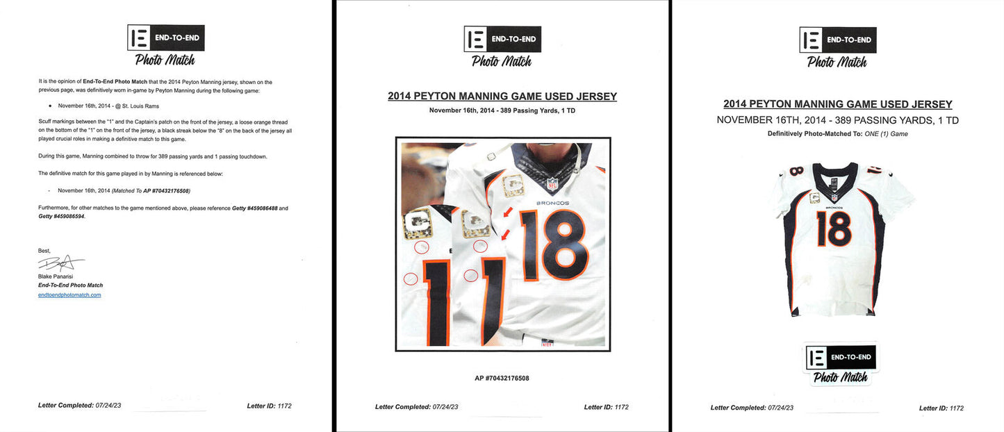 Broncos Peyton Manning 2014 Spiel gebraucht signiertes Nike Trikot