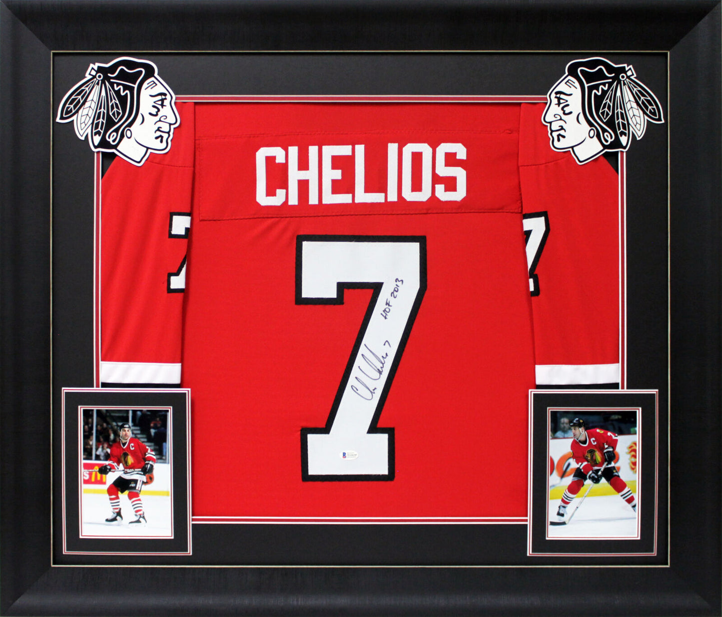 Blackhawks Chris Chelios authentisch signiertes, gerahmtes Trikot