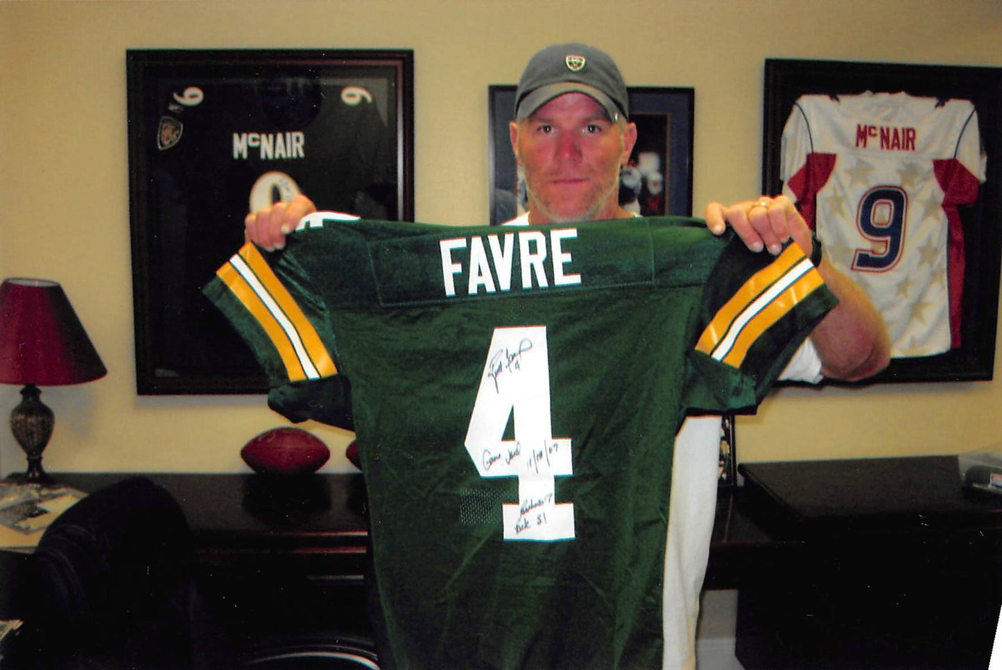 Packers Brett Favre signiertes Spiel gebraucht grün Reebok Trikot BAS & fotomattiert! Game Used 11/18/07 Panthers 17 Pack 31 218 yds 2 TD's