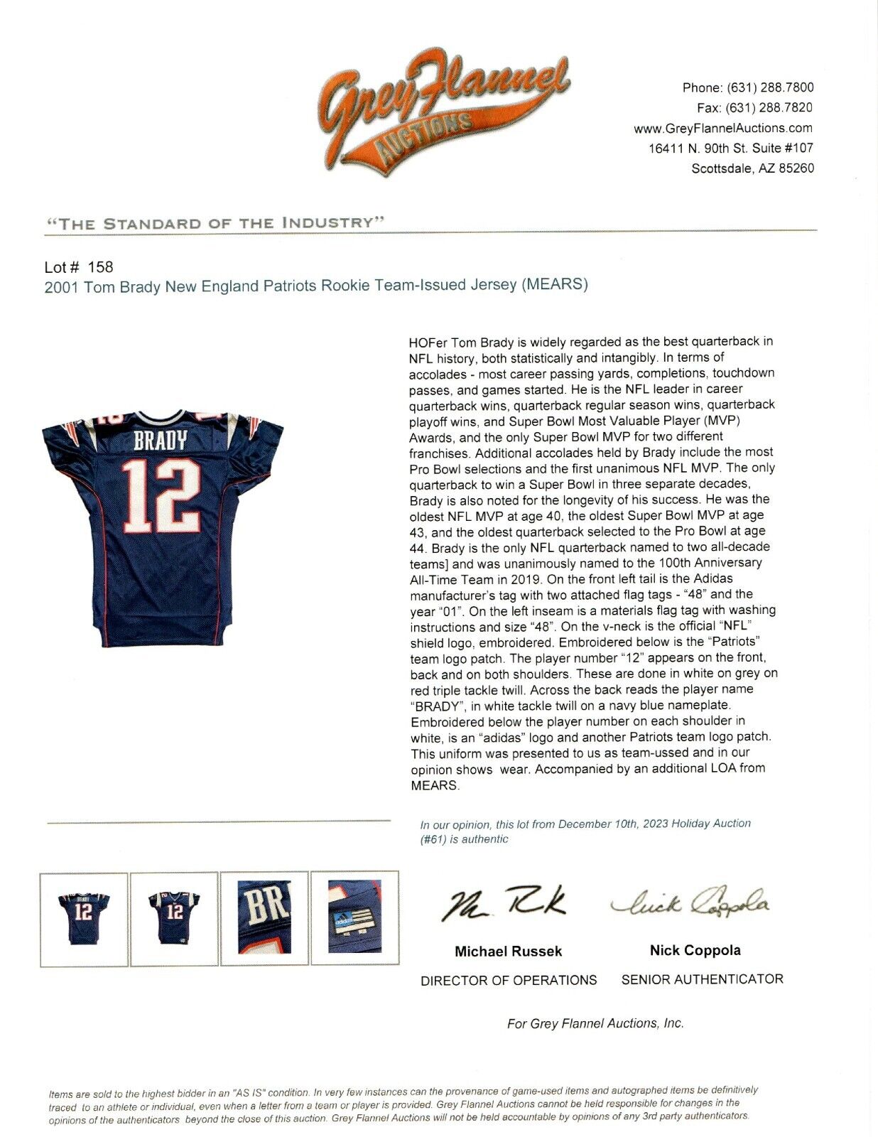 Tom Brady Game Worn / Issued Jersey 2001 New England Patriots