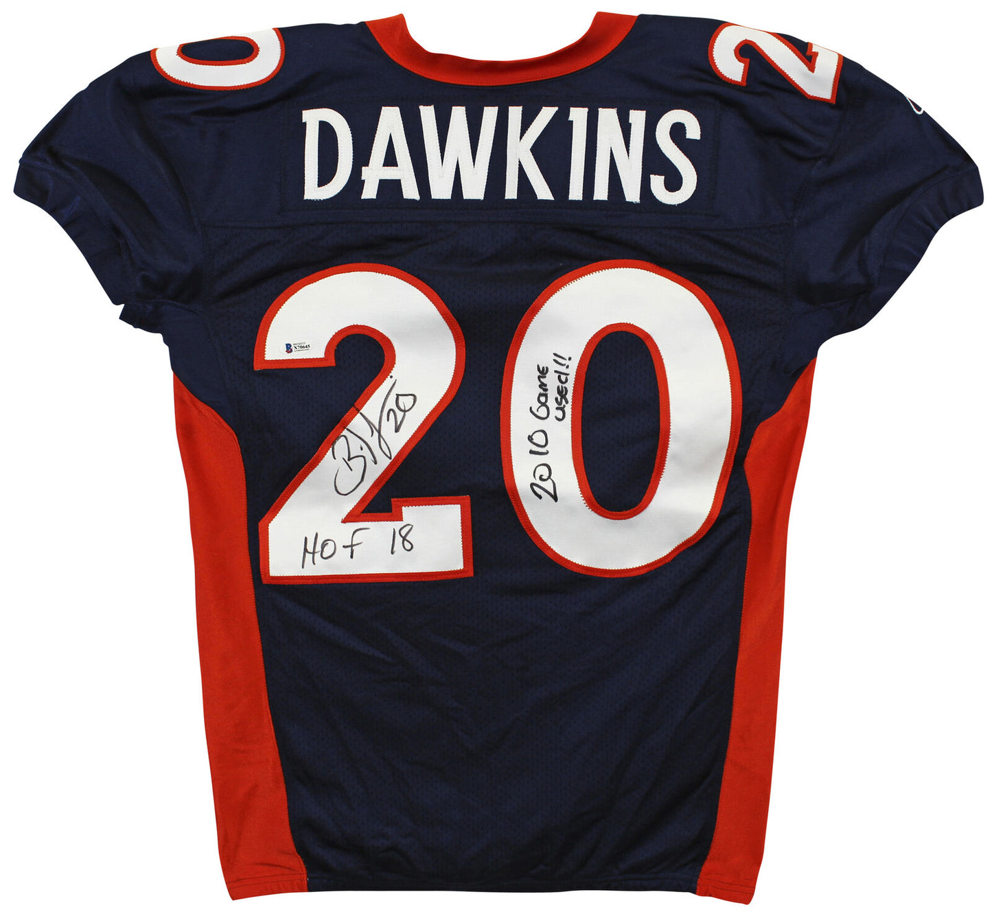 Brian Dawkins "HOF 18 2010 Spiel gebraucht!!" Signiert 2010 GU marineblau Nike Trikot BAS