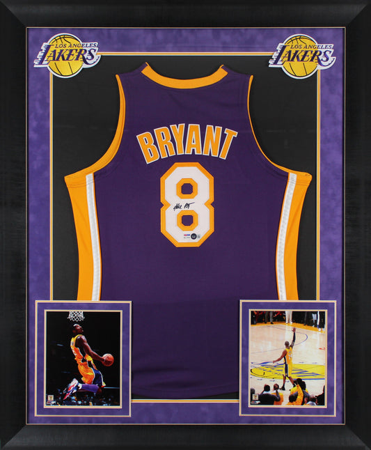 Lakers Kobe Bryant signiert lila M&N 2000-01 TB HWC gerahmtes Trikot