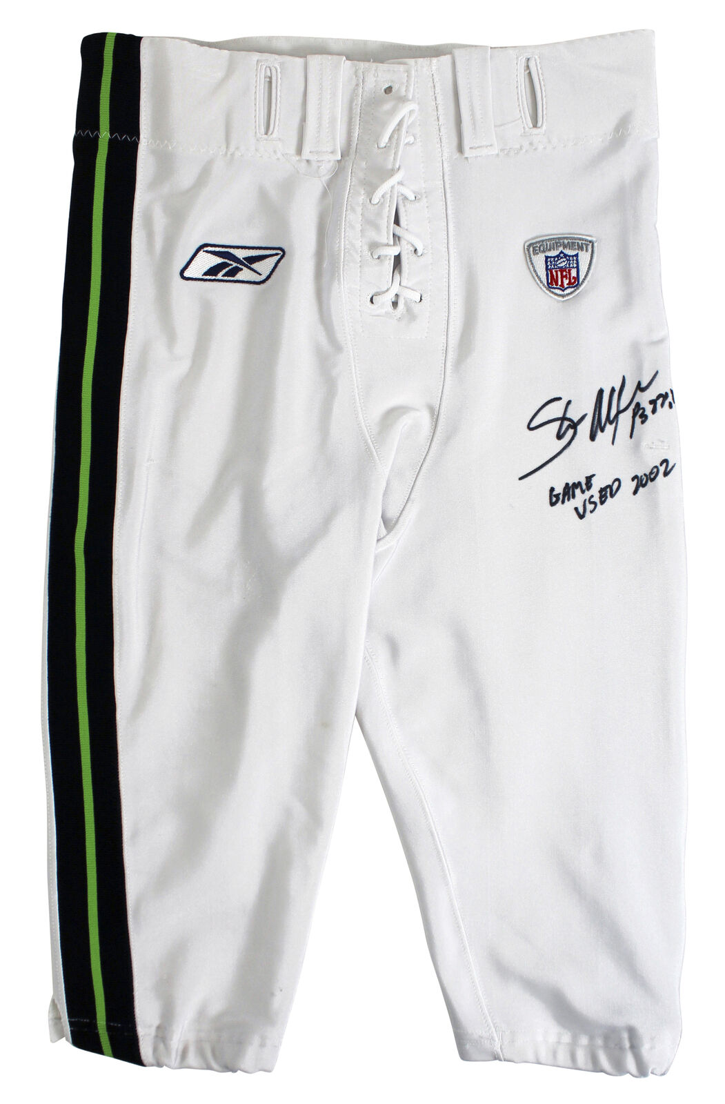 Seahawks Shaun Alexander ""Spiel gebraucht 2002" signierte weiße Reebok Hose BAS