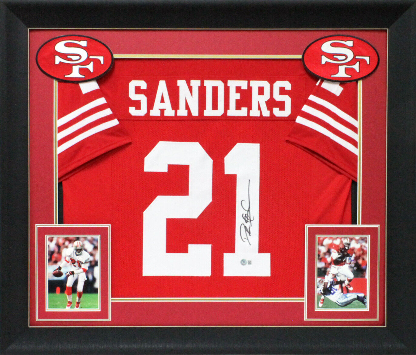 49ers Deion Sanders authentisch signiertes, gerahmtes Trikot