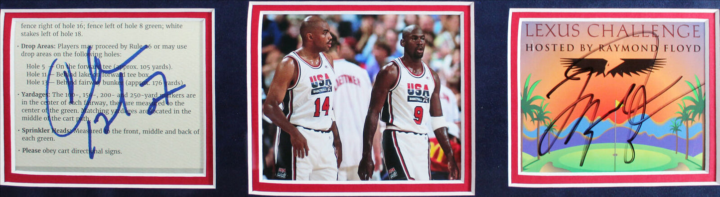 1992 Dream Team (13) Jordan, Johnson und weitere signierte & gerahmte Kartenanzeige BAS