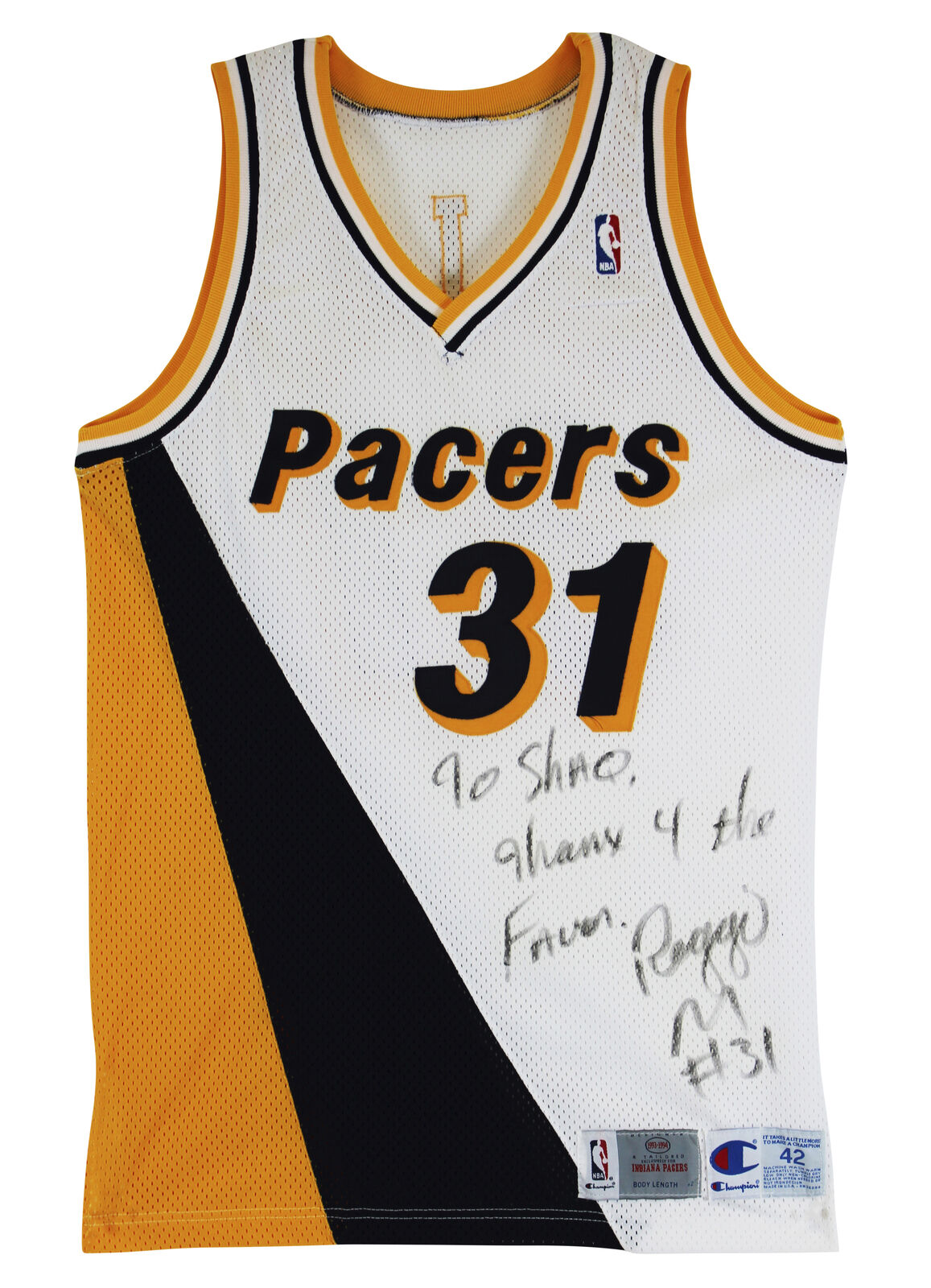 Pacers Reggie Miller ""To Shaq"" signiertes Spiel getragenes 1993-94 Champion Trikot BAS