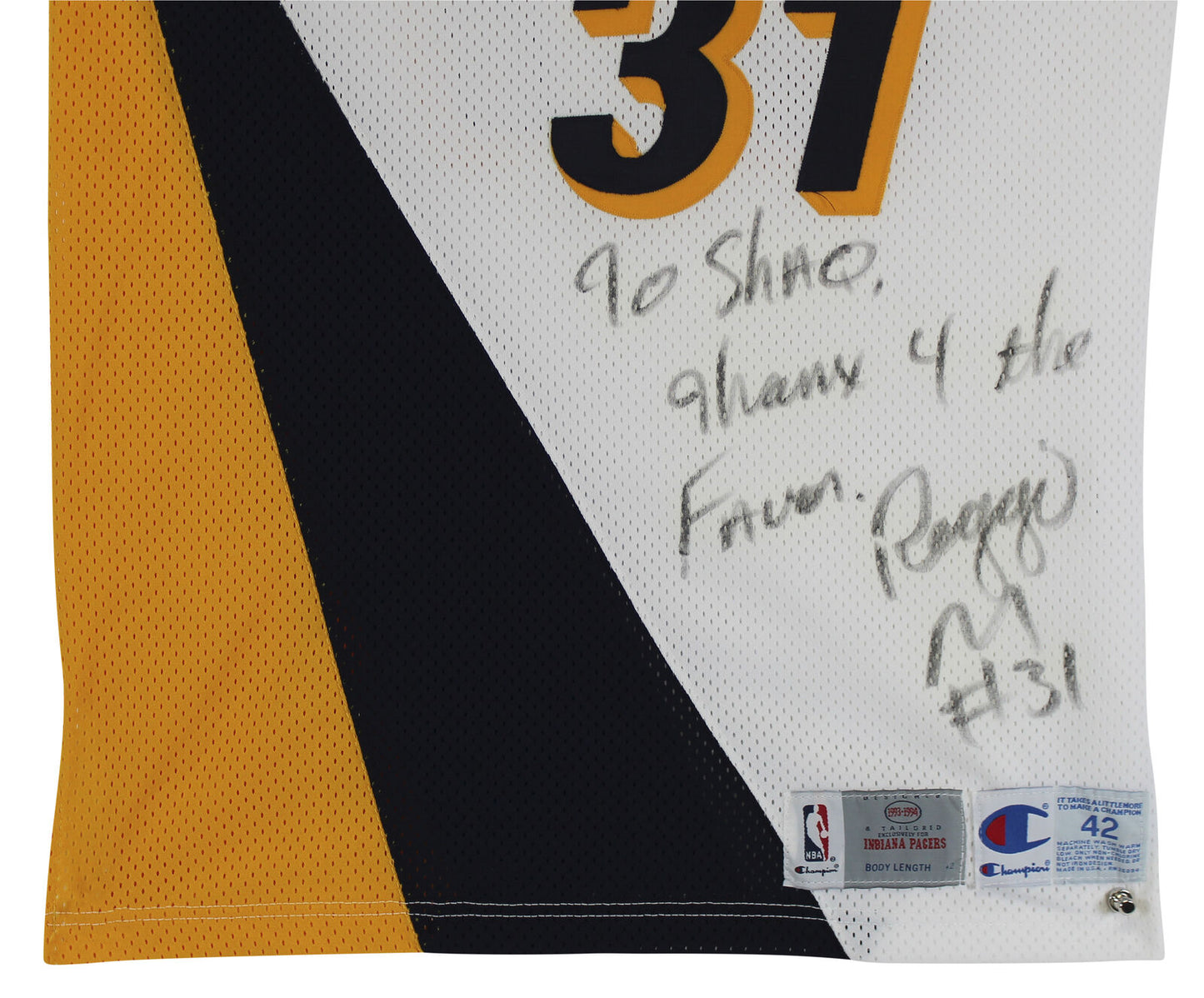 Pacers Reggie Miller ""To Shaq"" signiertes Spiel getragenes 1993-94 Champion Trikot BAS