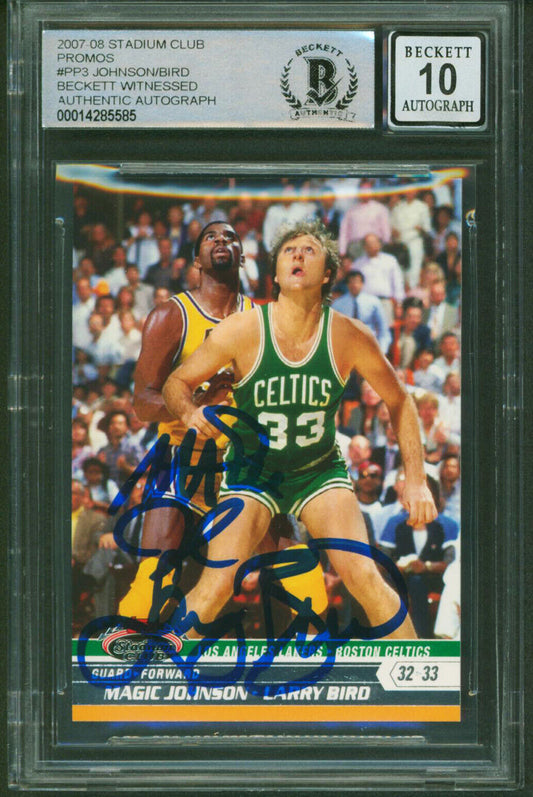 Magic Johnson & Larry Bird signierte 2007 Stadium Club #PP3 Karte Auto 10