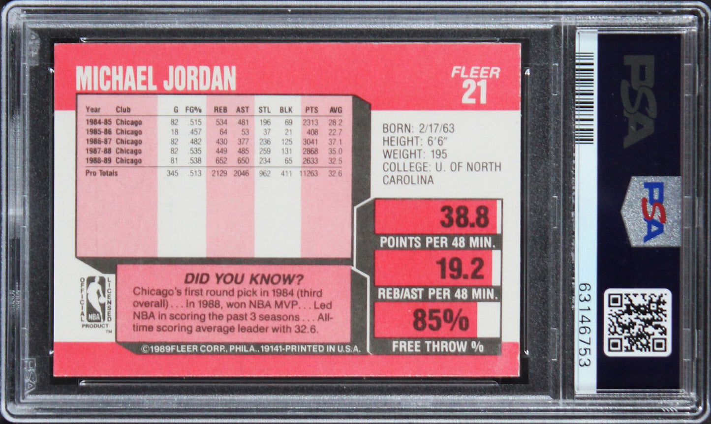 Bulls Michael Jordan signierte 1989 Fleer #21 Karte bewertet NM-MT 8 PSA/DNA