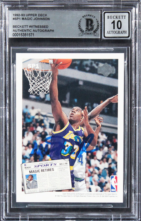 Lakers Magic Johnson signierte 1992 Oberdeck #SP1 Karte Auto 10! BAS